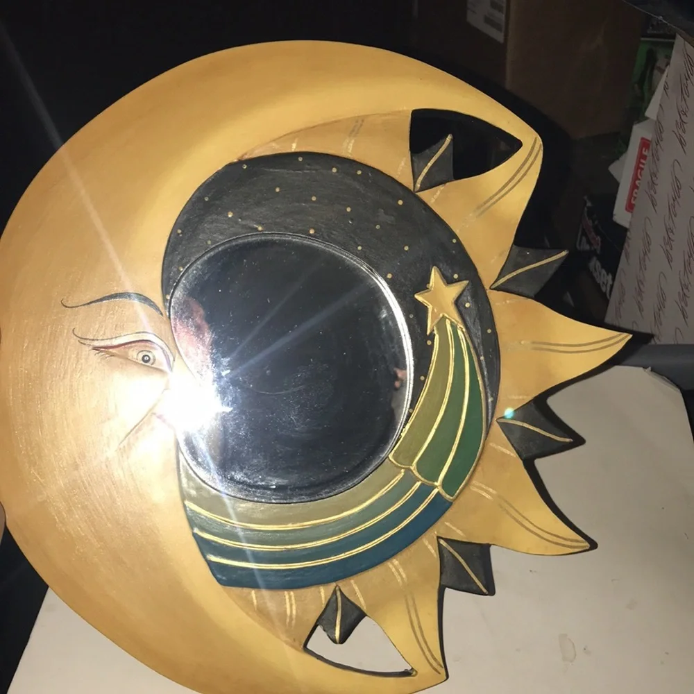 Hand-Painted Sun and Moon Wall Mirror